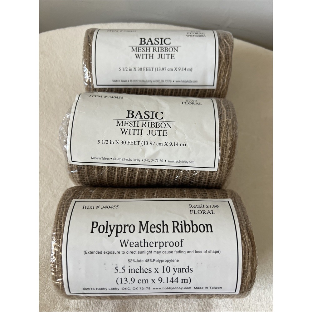 Jute PolyPro Mesh Ribbon 5.5" X 10 Yards SET OF 3 Natural Wreath Hobby Lobby